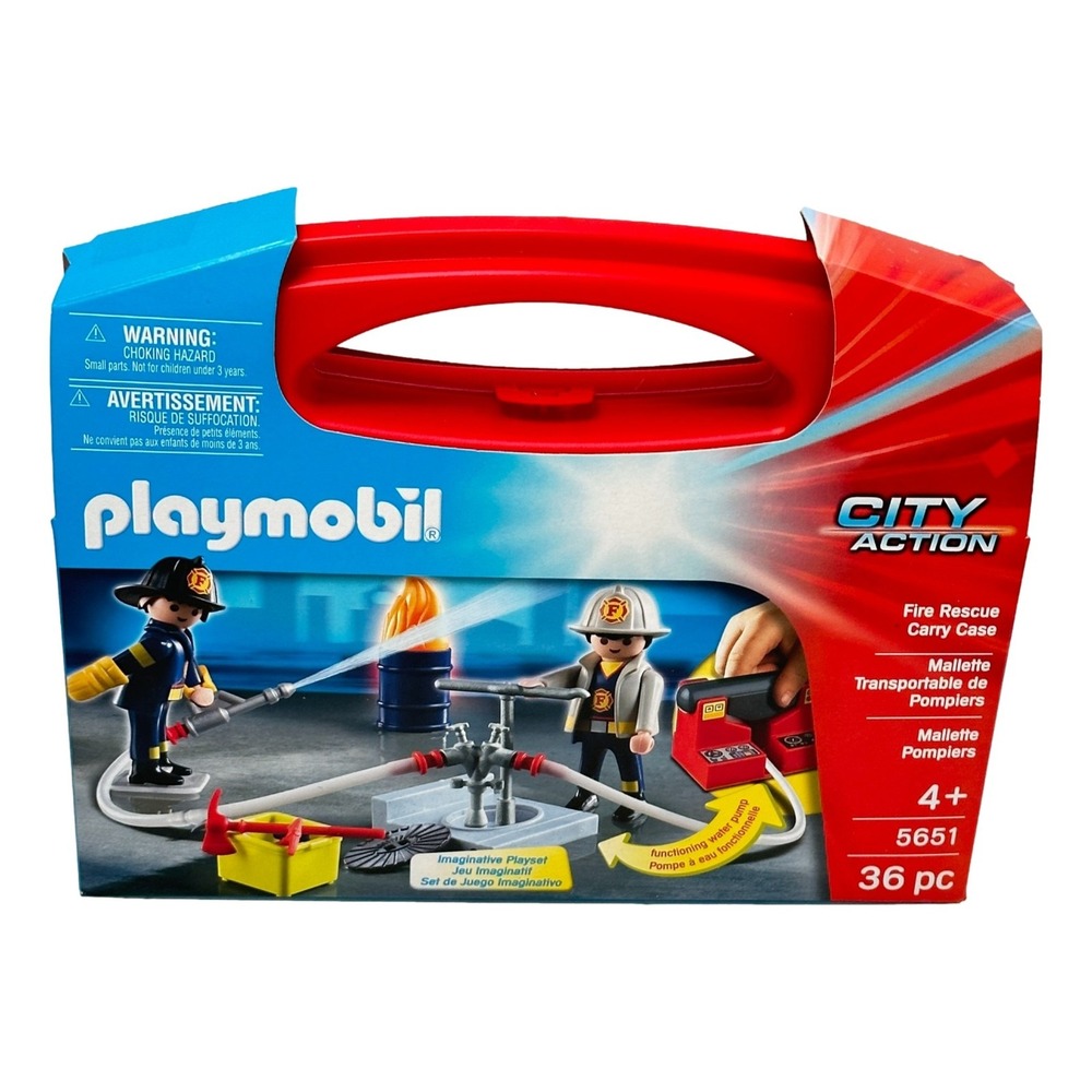Playmobil Fire Rescue Playset Includes Fireman Figures with Carry Case 5651 New